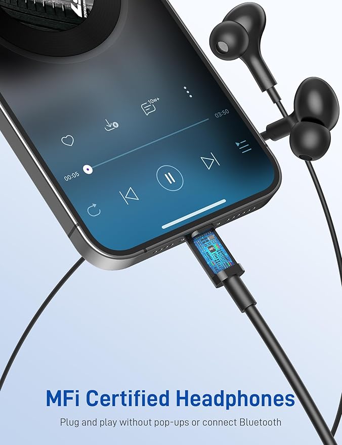 iMangoo for Apple MFi-Certified Headphones for Lightning Wired Earbuds Magnetic Ear Buds with HiFi Bass,3 Ear Tips Mic Corded Earphones for Gym, Commuting for iPhone 14 Plus 13 12 11 Pro Max Black