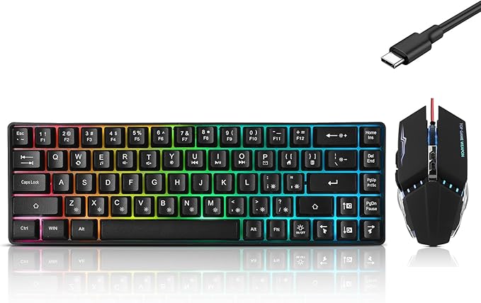 Guiheng Wired 60% Gaming Keyboard and Mouse Combo, Ultra-Compact 61 Keys RGB Backlit Mini Keyboard, Lightweight 3200 DPI Optical Mouse, Gaming Set for Windows, PC, MAC, PS5, Xbox Gamer (Black)
