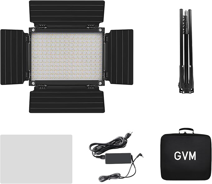 GVM Upgraded 680 RGB LED Video Light with Lightings Stand Kit, 50W Photography Lighting with Bluetooth Control, Studio Light with 18 Lighting Scenes, led Panel Lights for Video Recording, 8500lux/0.5m