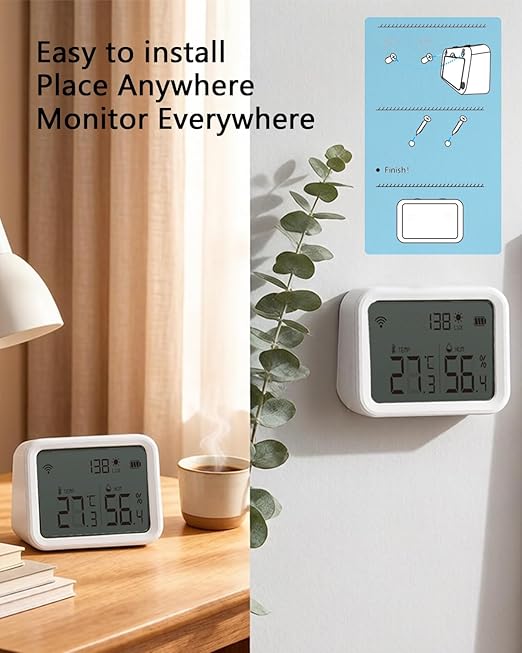 Smart WiFi Thermometer Hygrometer with Light Sensor - Indoor Temperature Humidity Monitor for Smart Home, Greenhouse, Basement, Thermometer Indoor with Display and App Alerts.