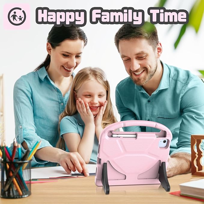 YIHE Kids Case for iPad (A16) 11th Generation 11 Inch 2025 & iPad 10th Generation 10.9 inch 2022, with Built-in Screen Protector and Stable Stand, Full Body Shockproof Protective Cover - Light Pink