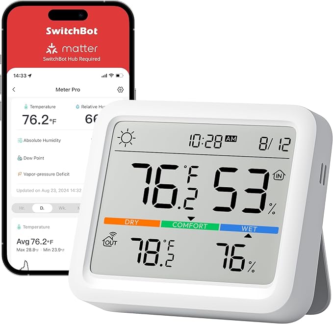 SwitchBot Bluetooth Temperature and Humidity Monitor Meter Pro Bundles with Hub Mini and Outdoor Thermometer
