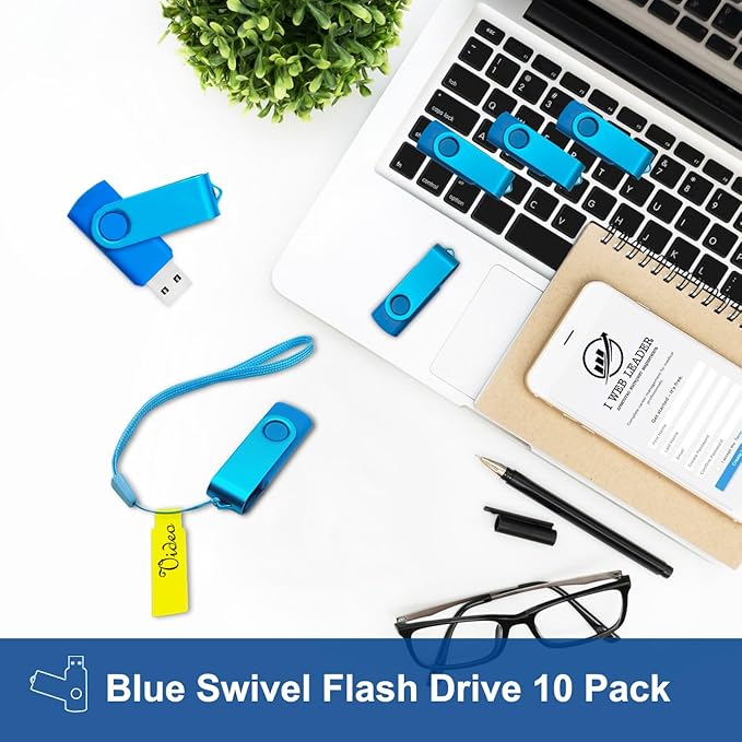 2GB USB 2.0 Flash Drive 10 Pack Nicepicten Pendrive Swivel Thumb Drives Jump Drives Zip Drive USB Memory Stick Thumbdrive Flashdrive Ideal for Home Office Shared Data Storage, Blue 2GB