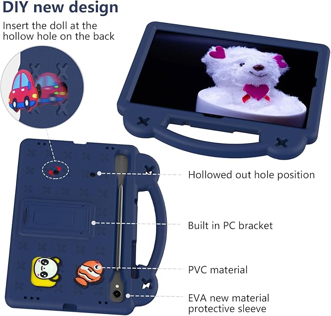 AKABEILA Compatible with Samsung Galaxy Tab S7 2020/S8 2022/Tab S9 2023 11 inch/Tab S9 FE 2023 11 inch Tablet Case, Kids Case with Shoulder Strap & Stand Handle & Pen Tray Navy Blue