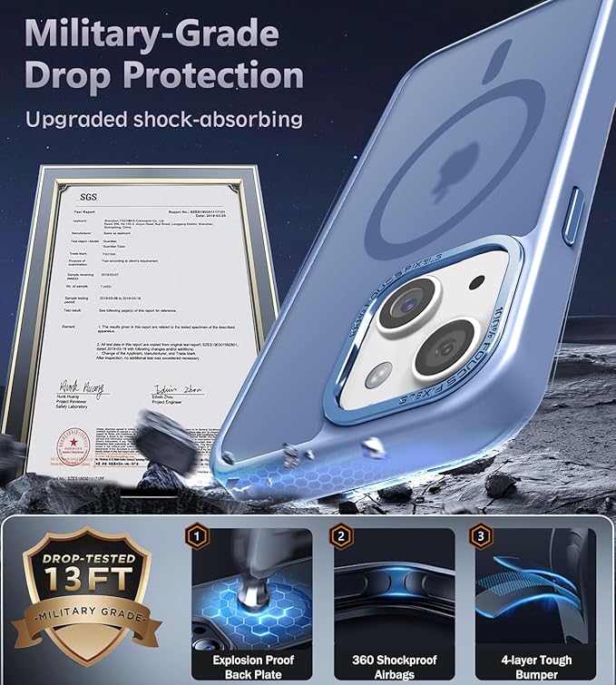 Newfuture Magnetic for iPhone 15 Case [Compatible with Magsafe] [Military Grade Drop Protection] Translucent Matte Anti-Fingerprint Shockproof Phone Case for iPhone 15 6.1 inch, Light Blue