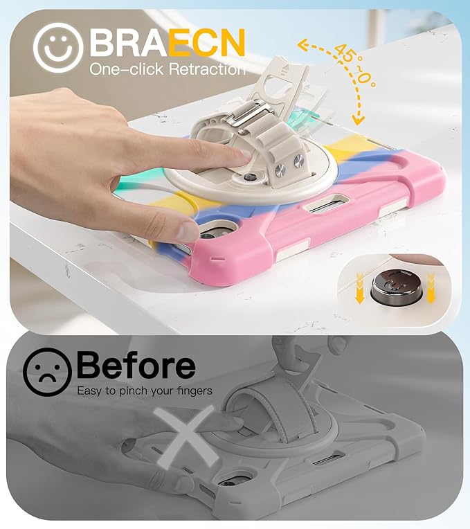 BRAECN for iPad mini 7(A17 Pro)/ 6 case 2024/2021 8.3 inch Heavy Duty Shockproof Protective with Pencil Holder Screen Protector 360°Rotating Stand Handle Full Body Cover Shoulder Strap Kids Friendly