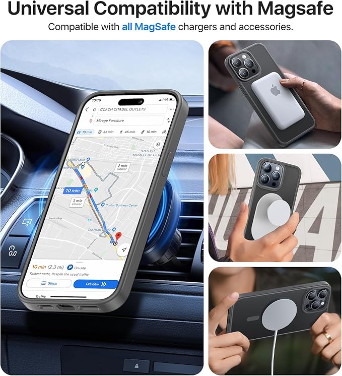Magnetic for iPhone 15 Pro Max Case[Compatible with MagSafe][Military-Grade Drop Protection][Anti-Yellowing]Shockproof Protective Translucent Matte Cover for iPhone 15 Pro Max Phone Case,Gray