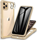 CENHUFO Privacy for iPhone 11 Pro Case, Full Body Phone Case with Built-in 9H Tempered Glass Privacy Screen Protector and Camera Lens Protector, Anti Peep Spy Shockproof Bumper Clear Cover - Beige