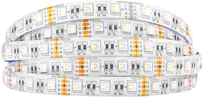 BTF-LIGHTING 5050 RGBW RGB+Warm White(2700K-3000K) 4 Colors in 1 LED Tape Light DC12V 5m 16.4ft 60LED/m Multi-Colored IP65 White 12mm PCB for Bedroom Kitchen Home Decoration(No Adapter or Controller)