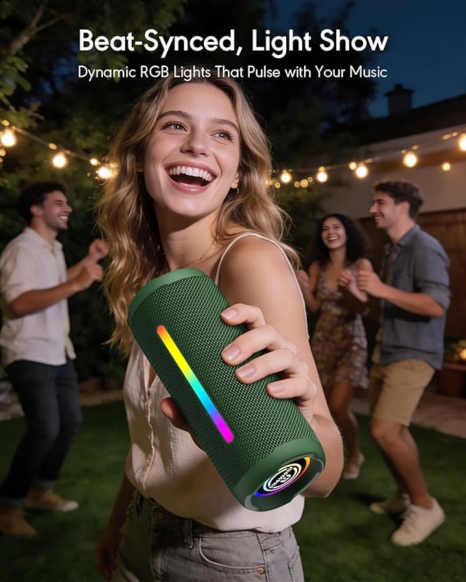 Portable Bluetooth Speaker, IPX7 Waterproof Wireless Speaker, 30W Loud Stereo Sound with Deep Bass, Bluetooth 5.4, EQ Mode for Home/Outdoor/Travel, Birthday Gifts for Adults Men Women Teen (Green)