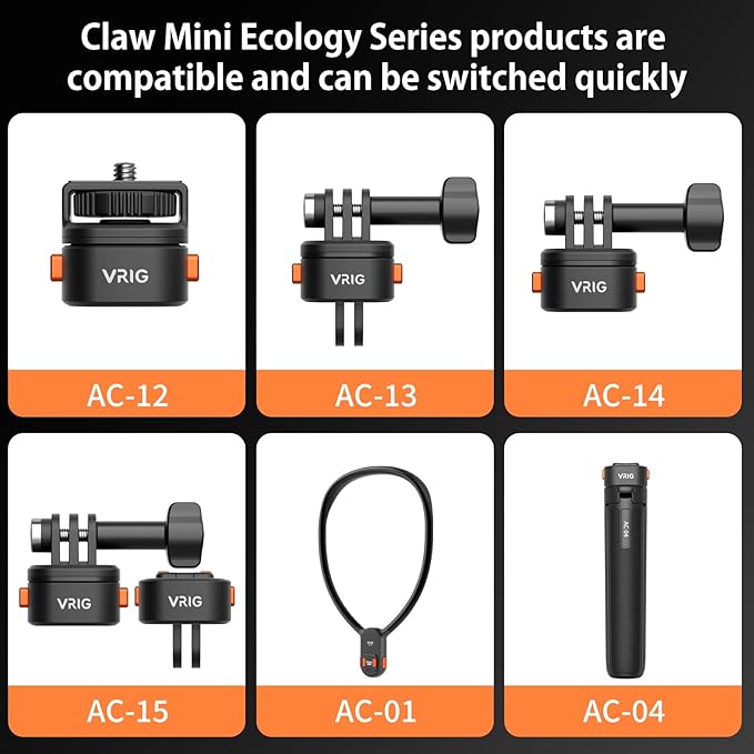 VRIG Mini Quick Release Base Mount for Action Camera, Magnetic Tripod Mount Adapter Compatible with DJI OSMO Action 5Pro/4/3,Go-Pro Hero 13/12/11/10, Akaso, Insta360 (Magnetic Accessories)