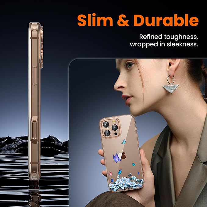 toushion 3 in 1 for iPhone 16 Pro Case Clear, Screen Protector *1 & Camera Lens Protector*1, Print Shockproof for iPhone 16 Pro Phone Case 6.3 inch Floral