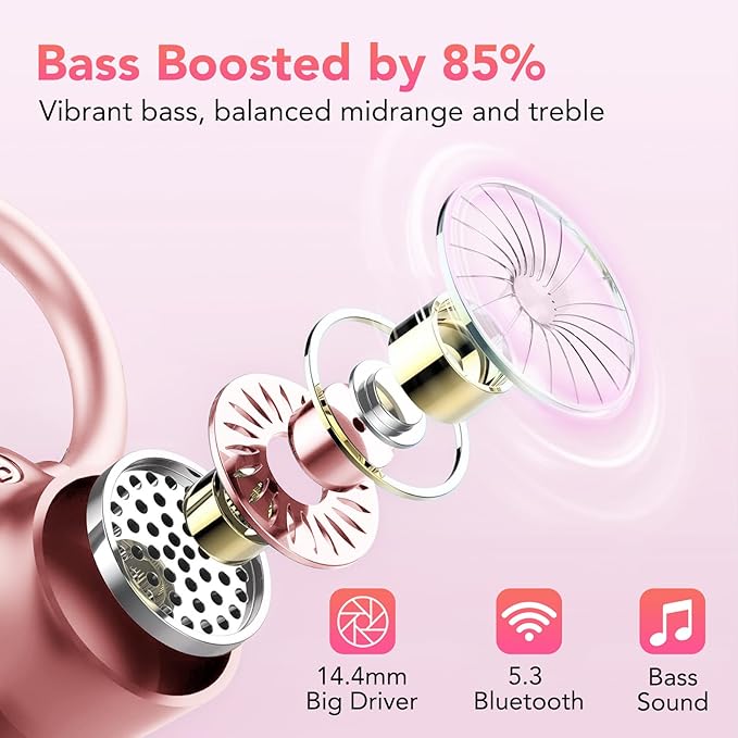 KT1 Bluetooth Headphones Wireless Earbuds 72hrs Playtime Wireless Charging Case Digital Display, Ear Buds with Earhook,IPX7 Waterproof, Deep Bass 2.0,Over-Ear Earphones for Sport Running