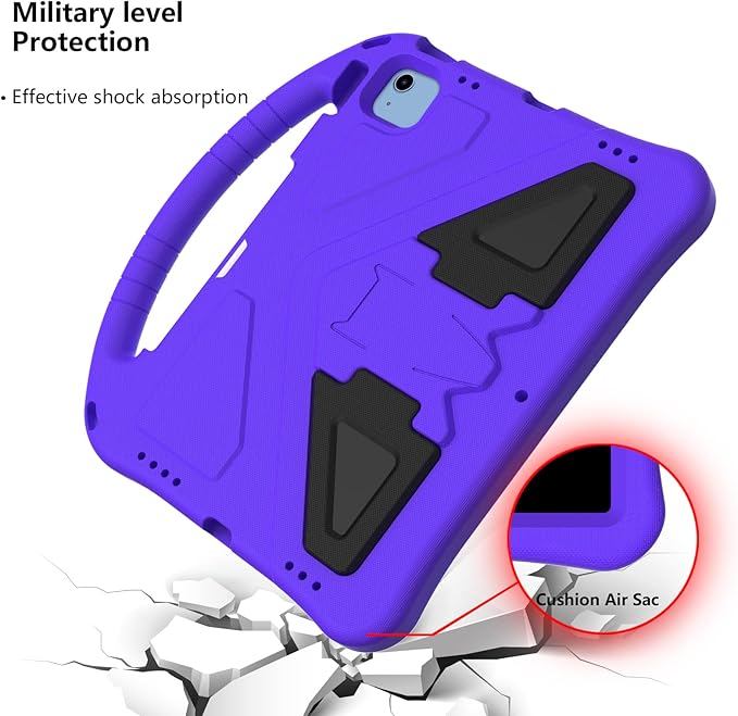 Shockproof Case for Apple iPad A16 11 Inch 2025 11th Gen/iPad 10th Generation 2025 10.9", with Shoulder Strap Soft EVA Handle Design Foldable Kickstand Kids Friendly Cover for Girls Boys, Purple