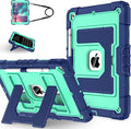 Kids Friendly Case for Apple iPad 10.2" 9th 8th 7th Generation 2021/2020/2019 Case with Pencil Holder & Shoulder Strap, Military Grade Shockproof Kickstand Hard Shell Protective Cover,Blue+Mint