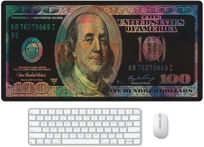 Cool Men Money Rectangle Mouse Pad Non Slip Rubber Base Funny US Dollar Full Desk Mouse Pad 100 Dollar Bills Gaming Keyboard and Mouse Pad for Laptop Computers Office Home Desk 31.5“x15.7