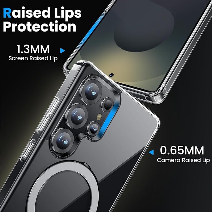 360°Ring Stand for Samsung Galaxy S25 Ultra Case with 1X Screen Protector +1X Camera Cover,Fit for MagSafe, Anti-Yellowing & Scratch-Resistant Back Phone Case for Galaxy S25 Ultra 6.9", Clear
