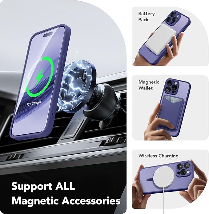 CAPRARO Magnetic for iPhone 15 Pro Max Case, [Compatible with MagSafe] [Full Camera Protection] Shockproof Protective Slim Translucent Matte Phone Case for iPhone 15 Pro Max 6.7'', Purple Eggplant