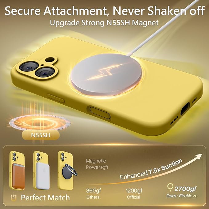 FireNova Magnetic for iPhone 17 Case, Compatible with MagSafe, [Integrated Silicone Camera Control Button] [Camera Protection] Anti-Scratch Microfiber Lining Phone Case, 6.3", Yellow