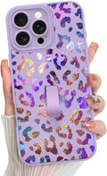 KANGHAR Compatible with iPhone 16 Pro Case, Support for MagSafe, Silicone Cute Iridescent Leopard Cheetah Pattern, Wristband Kickstand Shockproof Protective Slim Cover for Women Girls, Purple