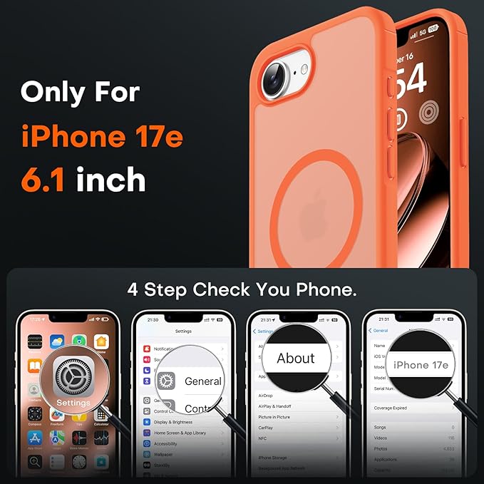 TOCOL for iPhone 17e Case, Compatible with Magsafe, Military Drop Protection, Slim Translucent Matte Shockproof for iPhone 17 e Case 6.1 inch (Orange)