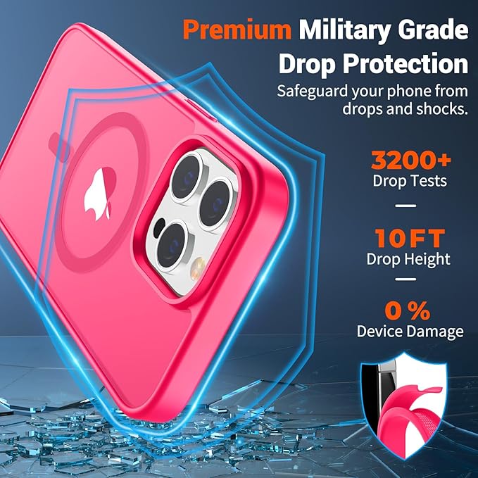 SUPFINE Magnetic for iPhone 14 Pro Max Case (Compatible with MagSafe) (Military Grade Drop Protection) Slim Translucent Matte Shockproof with Anti-Fingerprint Phone Case,Hot Pink