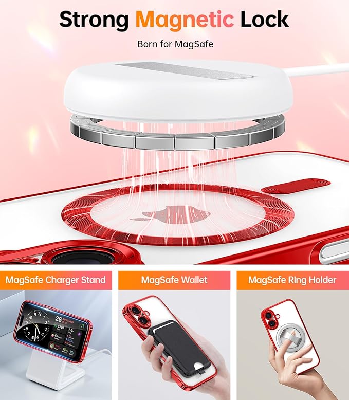 Meifigno for iPhone 16 Plus Case 6.7", [Glitter Card & Wrist Strap] [Compatible with MagSafe] [2X Screen Protectors] Surround Lens Protection Designed for 16 Plus Case, Christmas Red