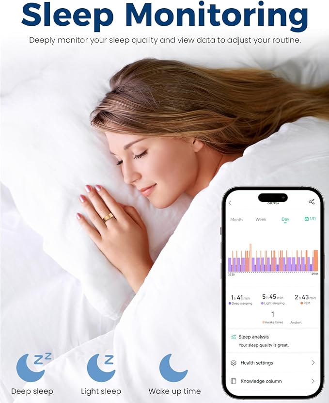 Smart Ring for Women Men Fitness Tracker with Blood Oxygen,Heart Rate,Sleep Monitoring,Step Counting,for iPhone and Android,Waterproof smart blood pressure monitor,No Subscription Fees (Rose Gold, 9)
