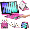 TSQQST Clear Wireless Keyboard Case for iPad mini 7 A17 Pro (2024)/ Mini 6 (2021) 8.3" w/Multi-Touch Trackpad, 7-Color Backlit, Pen Holder, 360 Rotating Case for iPad mini 7th/6th Generation, Pink