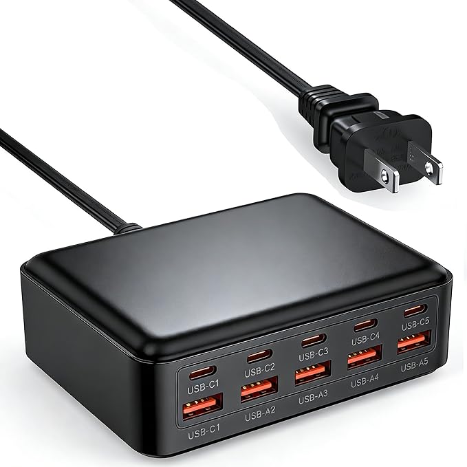USB C Charger Station for Multiple Devices, 10-Port Desktop USBC Charging Hub with 5 USB-C & 5 USB-A Multi Ports, Fast Multiport Wall Charger Block Cube for iPhone 17 16 15 Pro Max iPad Plug Outlet