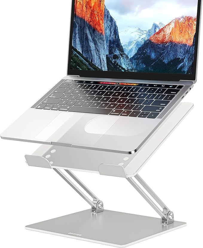 BESIGN LS10 Laptop Stand for Desk, Ergonomic Adjustable Notebook Tablet Stand, Foldable Laptop Riser, Portable Desktop Book Stands, Computer Holder Compatible with 10-14" Laptops, Silver