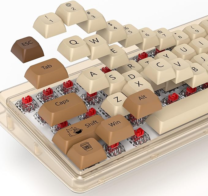 Guffercty kred Coffee Cat XDA Profile PBT Keycaps 75 Percent，138 Keys Dye Sub Caps for 60% 65% 75% Mechanical Gaming Keyboard（Coffee Cat）