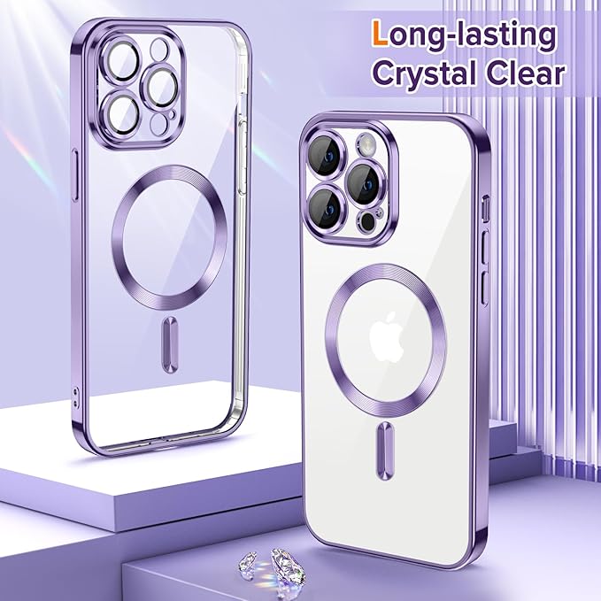 Hython Magnetic Clear for iPhone 13 Pro Case with Camera Lens Protector [Compatible with MagSafe] Luxury Plating Edge Slim Soft TPU Cover Protective Phone Case for iPhone 13 Pro 6.1", Light Purple
