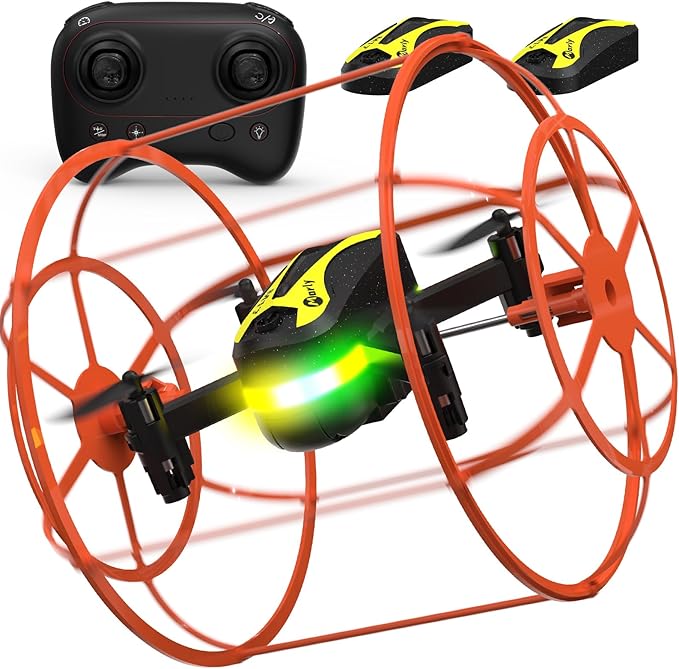 M17 Drone with Protective Cover Mini Drone RC Quadcopter for Beginners Land-Air Dual Mode Drone Headless Mode 3 Speed Modes 3D Flip One Key Control 2 Rechargeable Battery Gifts