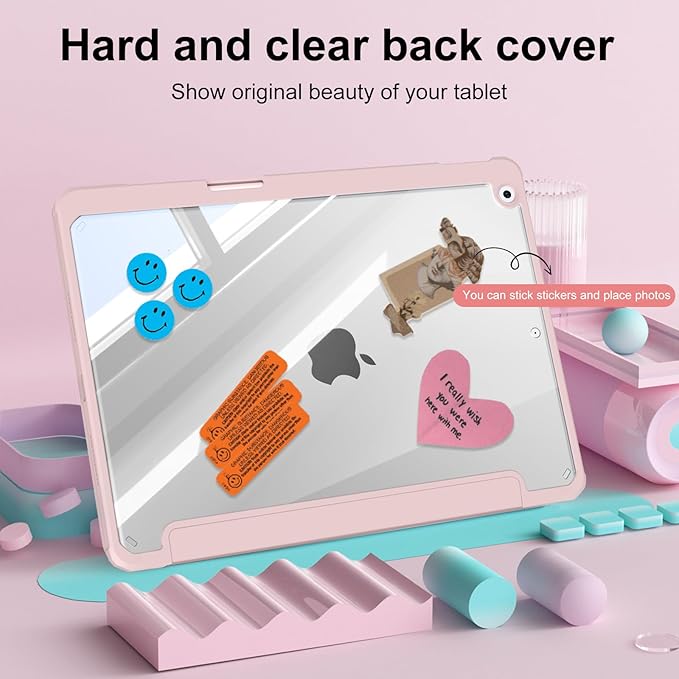 JKSML Case for iPad 9th/8th/7th Generation 10.2 Inch, Case with Pencil Holder for iPad 9/8/7 2021/2020/2019, Hard Back Cover, Auto Wake/Sleep, Pink