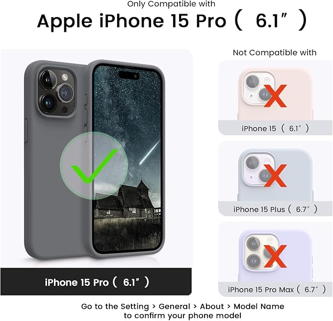 OTOFLY Designed for iPhone 15 Pro Case, Silicone Shockproof Slim Thin Phone Case for iPhone 15 Pro(6.1 inch), (Space Gray)