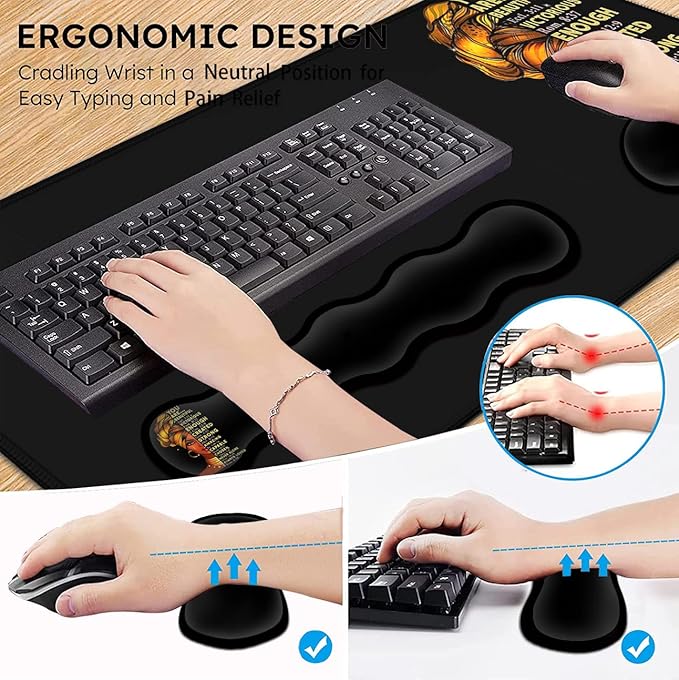Large Mouse Pad with Wrist Support Ergonomic Memory Foam Keyboard Wrist Support & Non-Slip Mouse Wrist Rest,Extended Gaming Mouse Pads,for Laptop Office Desk Mat African Art Black Queen Anime Pattern