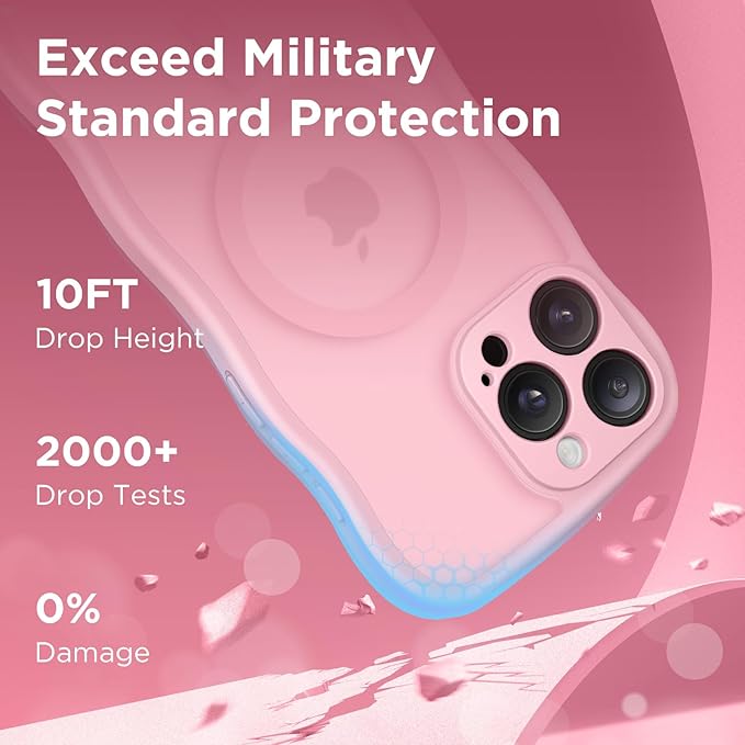 CAPRARO for iPhone 16 Pro Max Case for Women Girls, Upgraded [Full Camera Protection] [Compatible with MagSafe] Cute Wave Translucent Matte Phone Case for iPhone 16 Pro Max, Peach Pink