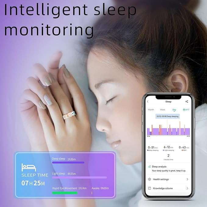 Yihou Smart Ring for Women Health Ring Fitness Ring with Enamel Fitness Tracker with Heart Rate Monitoring Sleep Monitor Distance Pedometer Calorie No Subscription Fee for Android iOS 6#