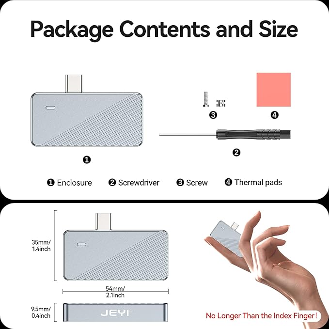 JEYI 2242/2230 M.2 NVME SSD Enclosure, USB C 10Gbps External Housing Adapter Case, Tool-Free Installation, Compatible with Windows/macOS/Linux