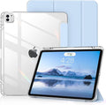 Clear Case for iPad Pro 12.9 inch 6th/5th/4th/3rd Gen with Pencil Holder [Support Pencil Charging] Auto Wake/Sleep, Lightweight Shockproof Trifold Stand Transparent Hard PC Back Cover, Blue