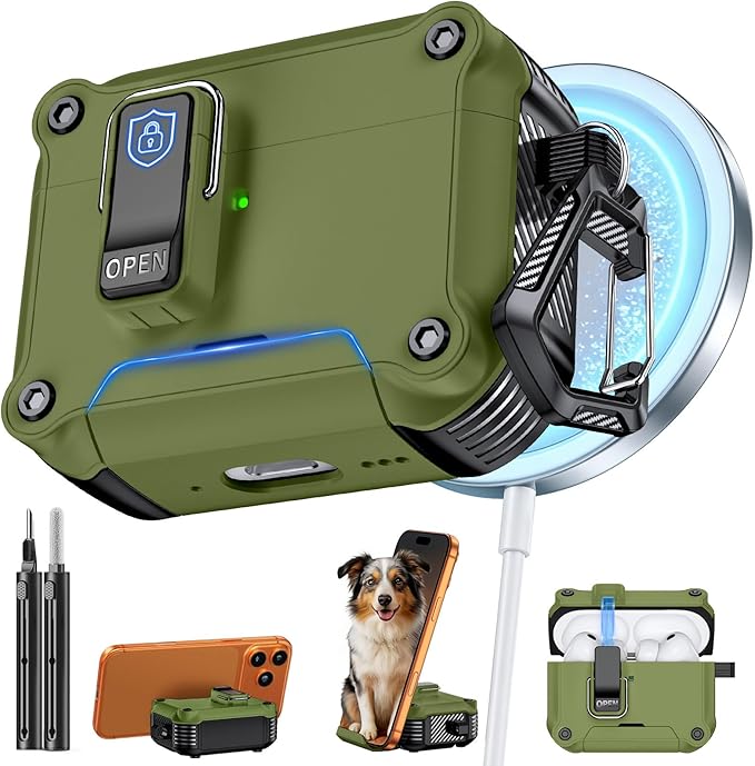 Inesore Compatible with AirPods Pro 3 Generation Case,Secure Lock & Phone Stand Design,Compatible with MagSafe,Automatic Snap Switch Secure Cover for New AirPods Pro 3rd (2025)-Dark Green