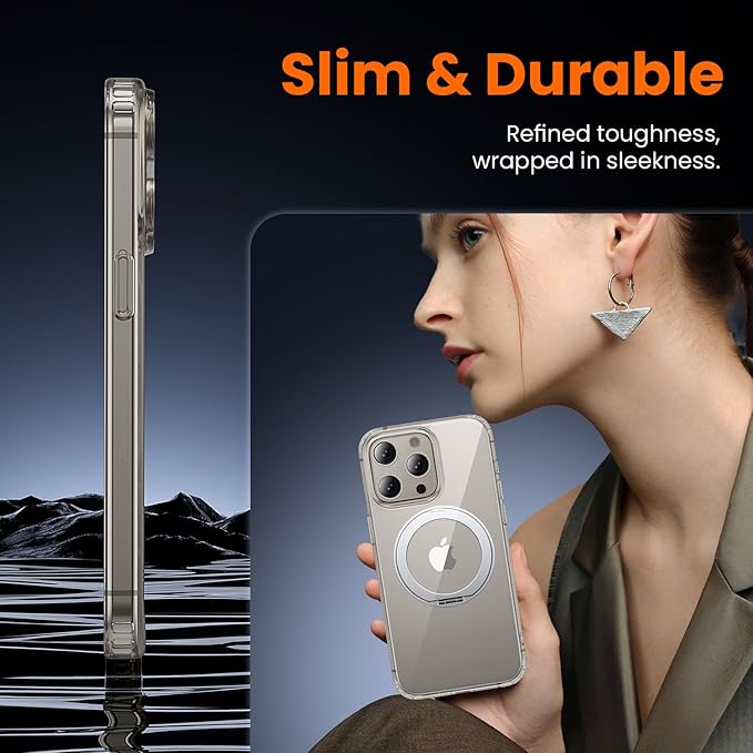 toushion 3 in 1 for iPhone 15 Pro Max Case Stand |Build in Kickstand,Screen Protector *1 & Camera Lens Protector*1, Not Yellowing, Fits MagSafe, Military-Grade Protection