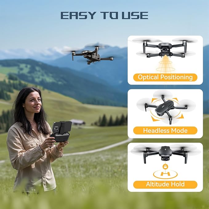 Brushless Motor Drone with Camera for Adults 4K UHD Long Range FPV Video,5G Transmission,120°FOV 90°Adjustable Lens,2Batteries,Carrying Case,Optical Positioning,Easy for Beginner,Under249G