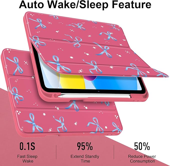 Case for iPad Air 11 inch M4 2026 M3 2025 M2 2024,iPad Air 5th (2022) / 4th (2020) 10.9 Inch Clear Back Shell Lightweight Shockproof TPU Trifold Stand Auto Wake Sleep Cute Cover, Ribbons