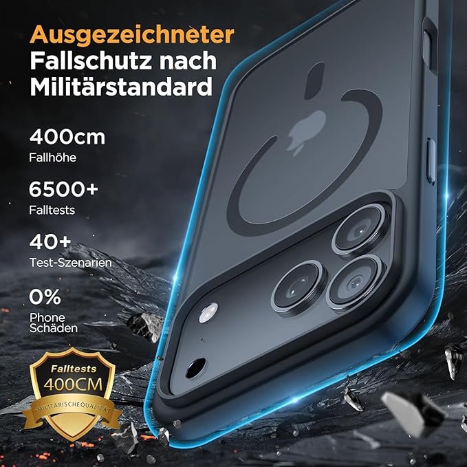 Miracase Magnetic for iPhone 17 Pro Case 6.3" with Screen Protector, [Compatible with MagSafe] Military-Grade Protection, Anti-Fingerprint, Slim Thin Phone Case for iPhone 17 Pro Cover, Black