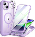 Miracase Glass Series Designed for iPhone 14 Plus Case 6.7 inch, 2023 Upgrade Full-Body Magnetic Clear Case with Built-in 9H Tempered Glass Screen Protector,Compatible with MagSafe,Purple