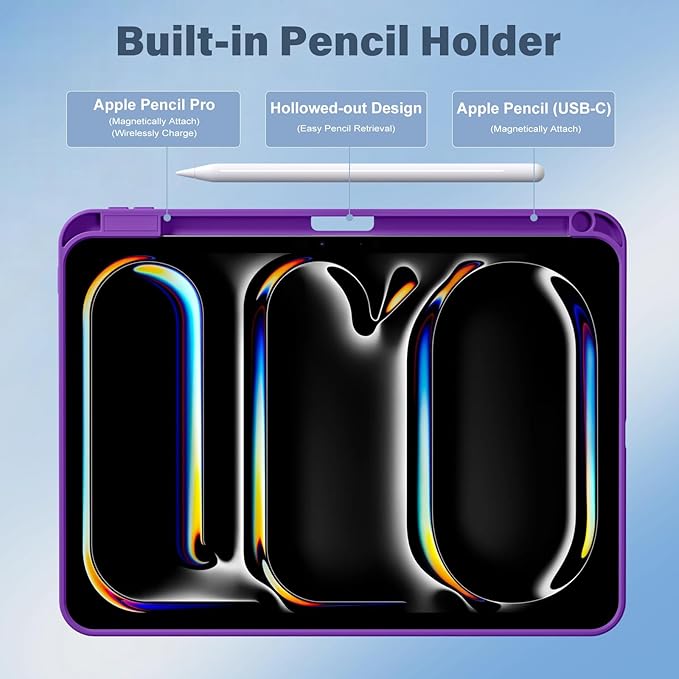 Akkerds for iPad Pro 11 Inch Case (M5/M4) 2025/2024 6th/5th Generation with Pencil Holder, for iPad Pro Case 11 Inch with Trifold Stand Protective Cover/Soft TPU Back, Auto Wake/Sleep, Purple