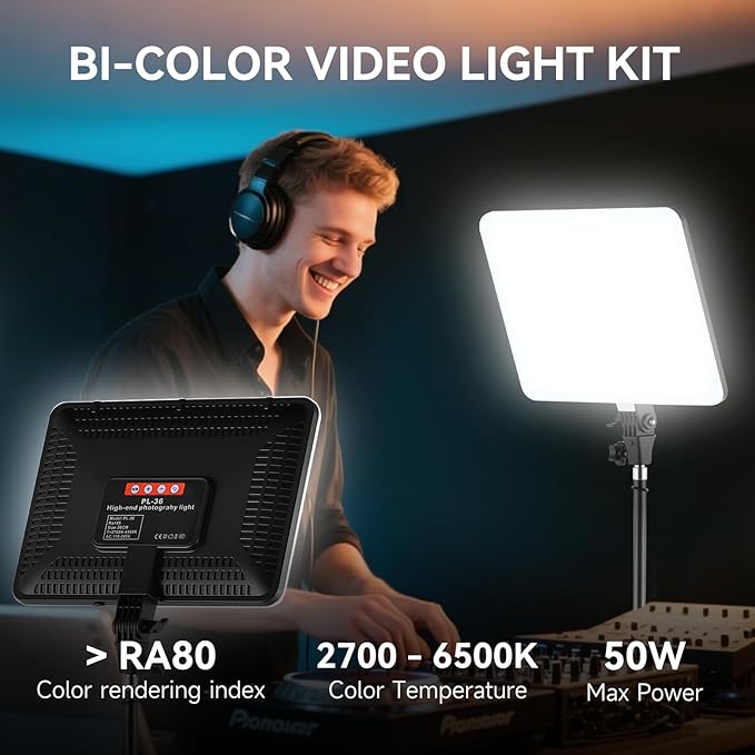 2-Pack LED Video Light Kit, 14" Studio Light with 75'' Tripod Stand & Phone Holder, 2700-6500k Dimmable Photography Lighting Kit, Podcast Lighting for Video Recording, Streaming, YouTube, Tiktok