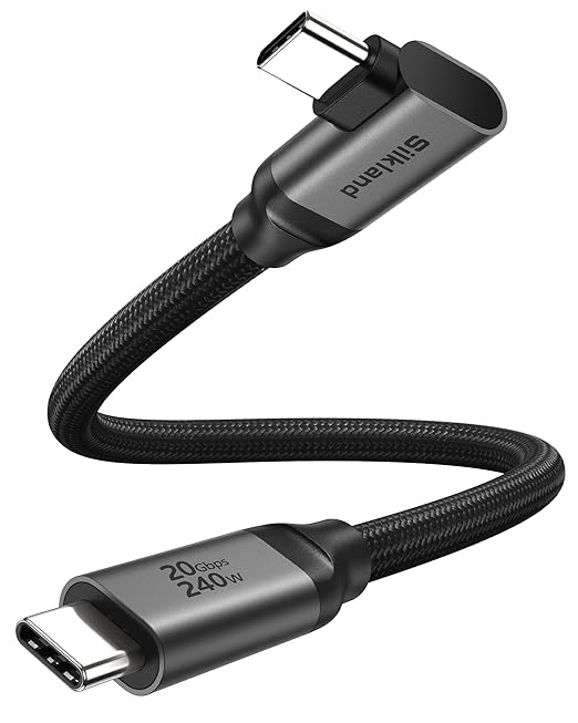 Silkland 20Gbps USB C Data Cable Right Angle, Short 1FT 90 Degree USB C 3.2 Gen 2x2 High Speed Data Transfer Cable, 5K/4K 60Hz Monitor Display, 240W PD Charging, Compatible for SSD, Hub, Dock, eGPU